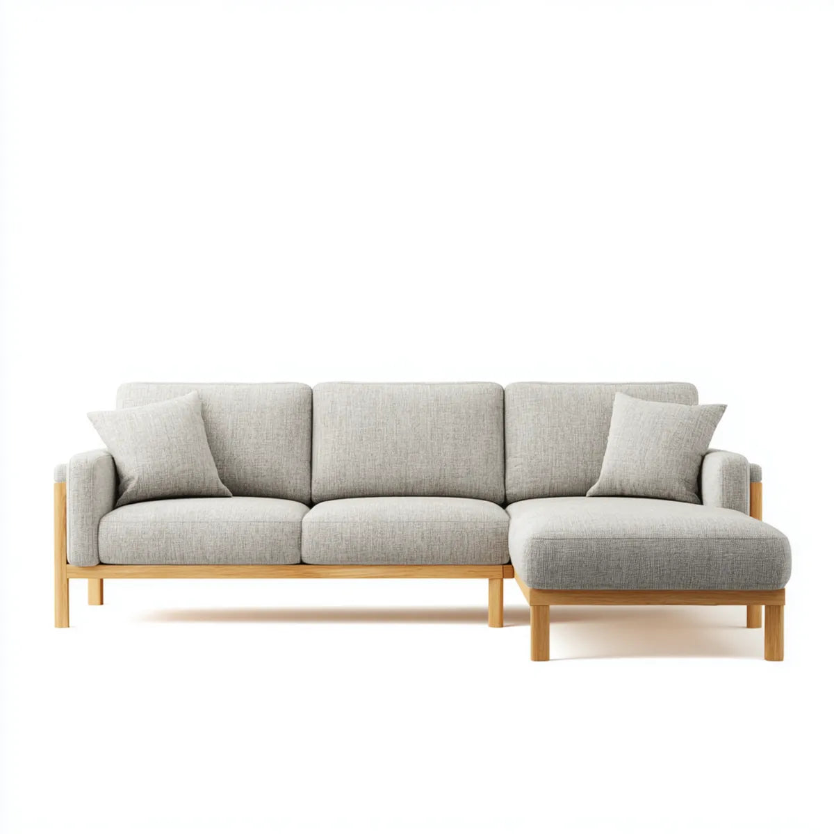 Canapé d'angle droit 3 places gris clair 240 x 150 x 80 cm en polyester et bois massif forme L