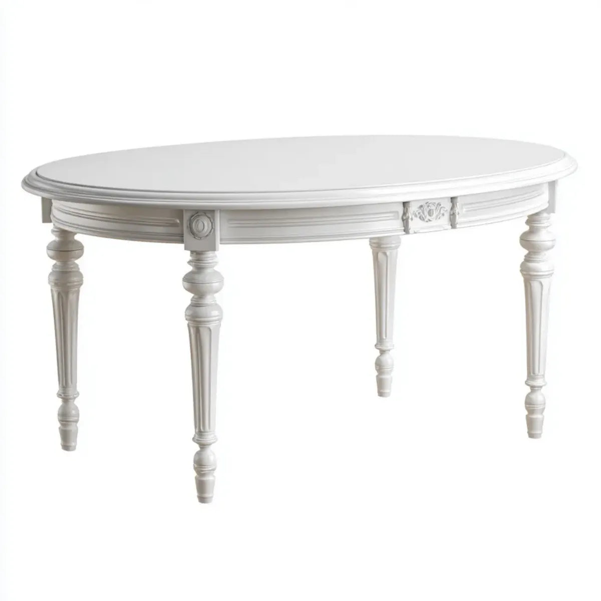 Table à manger ovale blanche 180 x 110 x 76 cm en MDF et bois massif d'hévéa