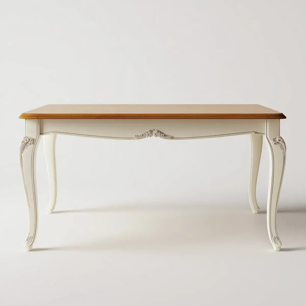 Table à manger rectangulaire ivoire et marron miel 160 x 90 x 76 cm en hévéa massif et MDF plaqué frêne