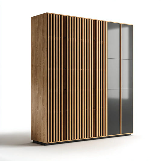 Armoire de chambre 4 portes chêne naturel et noir 180 x 60 x 220 cm MDF plaqué chêne rectangulaire