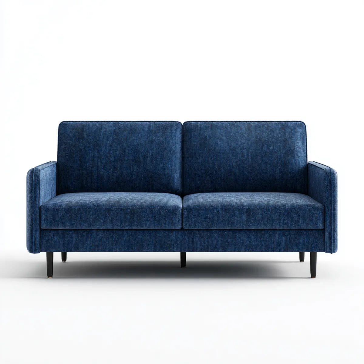 Canapé 2 places bleu marine en velours côtelé polyester forme droite 160 x 85 x 82 cm
