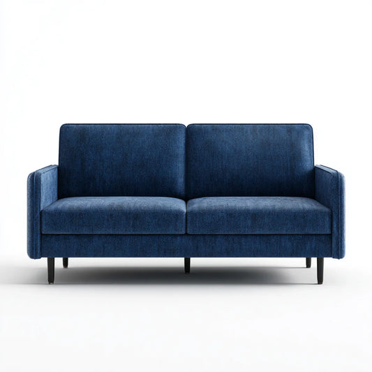 Canapé 2 places bleu marine en velours côtelé polyester forme droite 160 x 85 x 82 cm