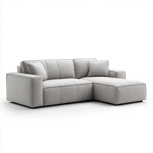 Canapé d’angle droit en L gris clair 260 x 165 x 85 cm revêtement polyester