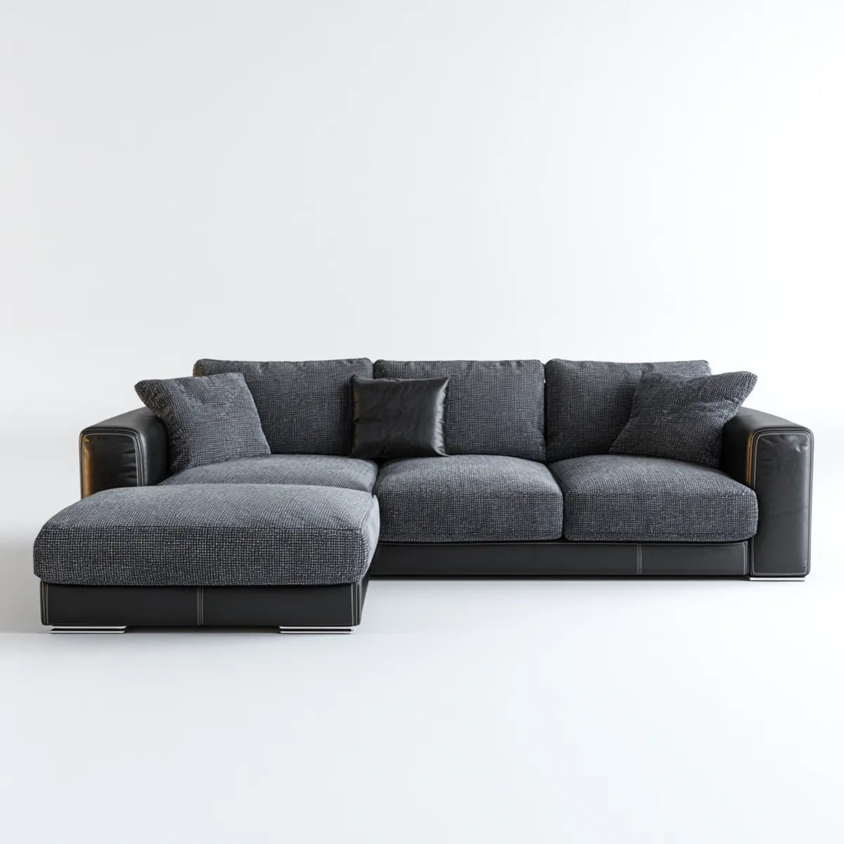 Canapé d’angle gauche 4 places gris anthracite et noir en polyester et PU 290 x 165 x 85 cm