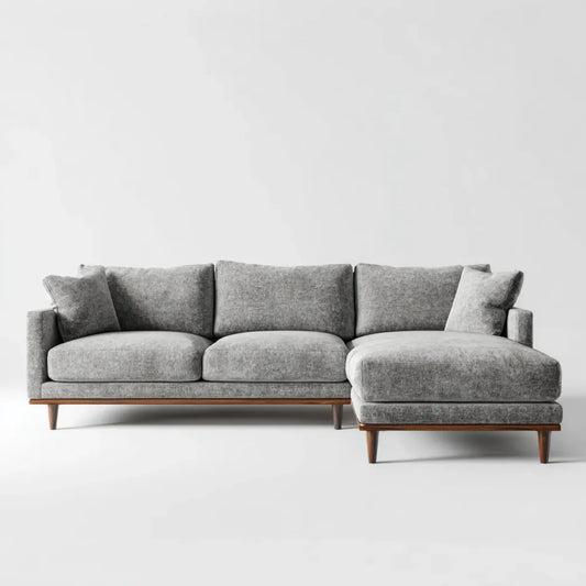 Canapé d'angle 3 places avec méridienne droite gris en polyester 280 x 160 x 85 cm