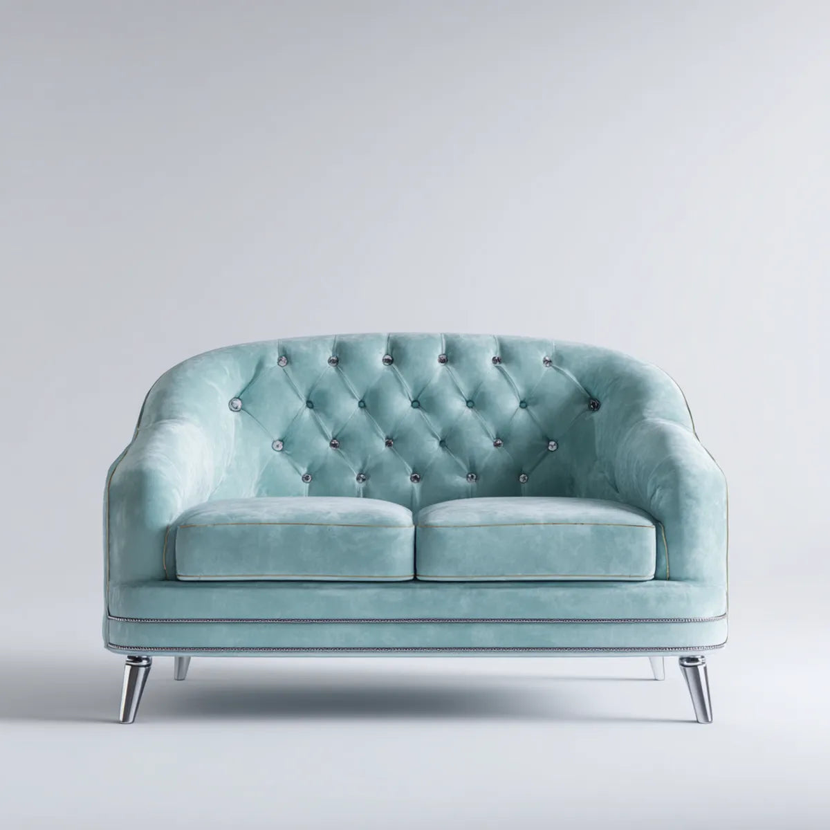 Canapé 2 places Chesterfield bleu clair 160 x 85 x 78 cm en velours de polyester forme arrondie
