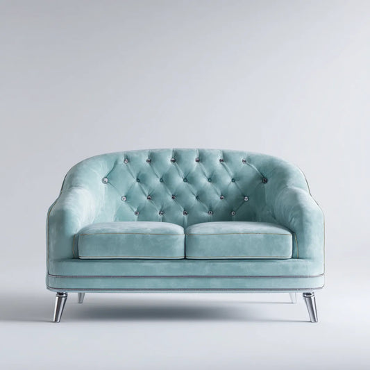 Canapé 2 places Chesterfield bleu clair 160 x 85 x 78 cm en velours de polyester forme arrondie