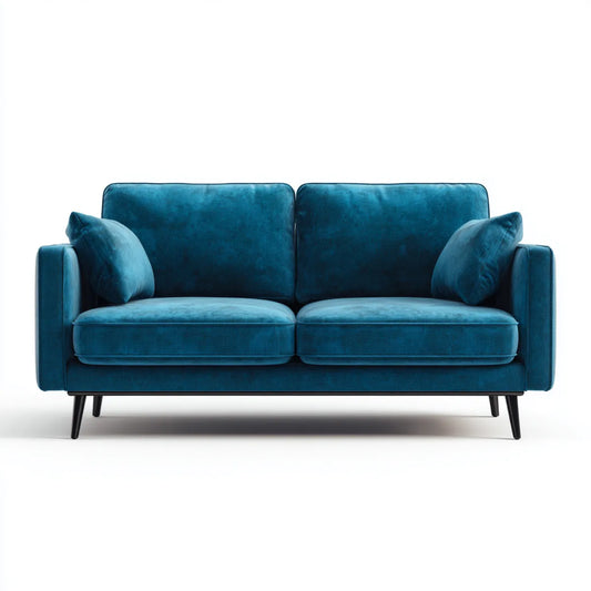 Canapé droit 2 places bleu pétrole 180 x 85 x 84 cm velours de polyester rectangulaire