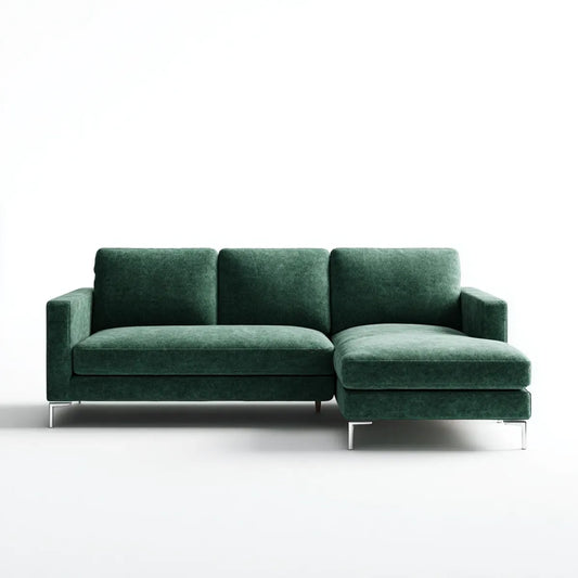 Canapé d'angle 3 places vert foncé en velours polyester forme L 250 x 160 x 85 cm