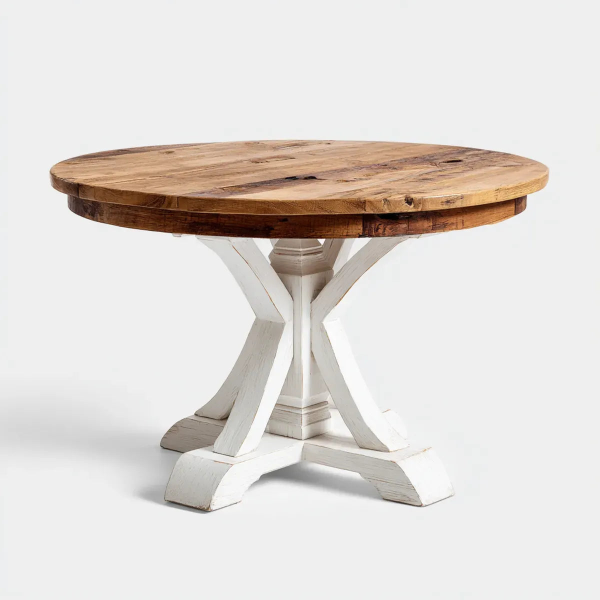 Table à manger ronde bicolore 120 x 76 cm en bois massif de manguier