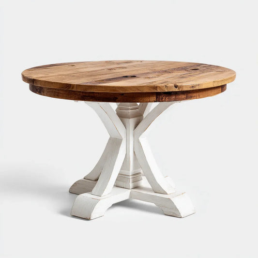 Table à manger ronde bicolore 120 x 76 cm en bois massif de manguier