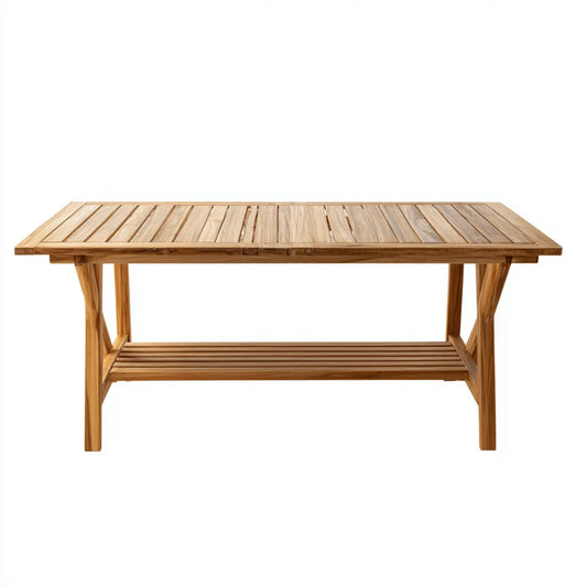 Table à manger rectangulaire en teck massif naturel 150 x 90 x 75 cm avec tablette basse