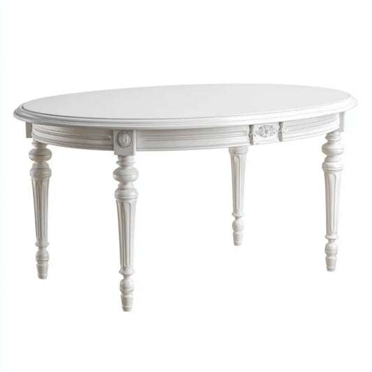 Table à manger ovale blanche 180 x 110 x 76 cm en MDF et bois massif d'hévéa