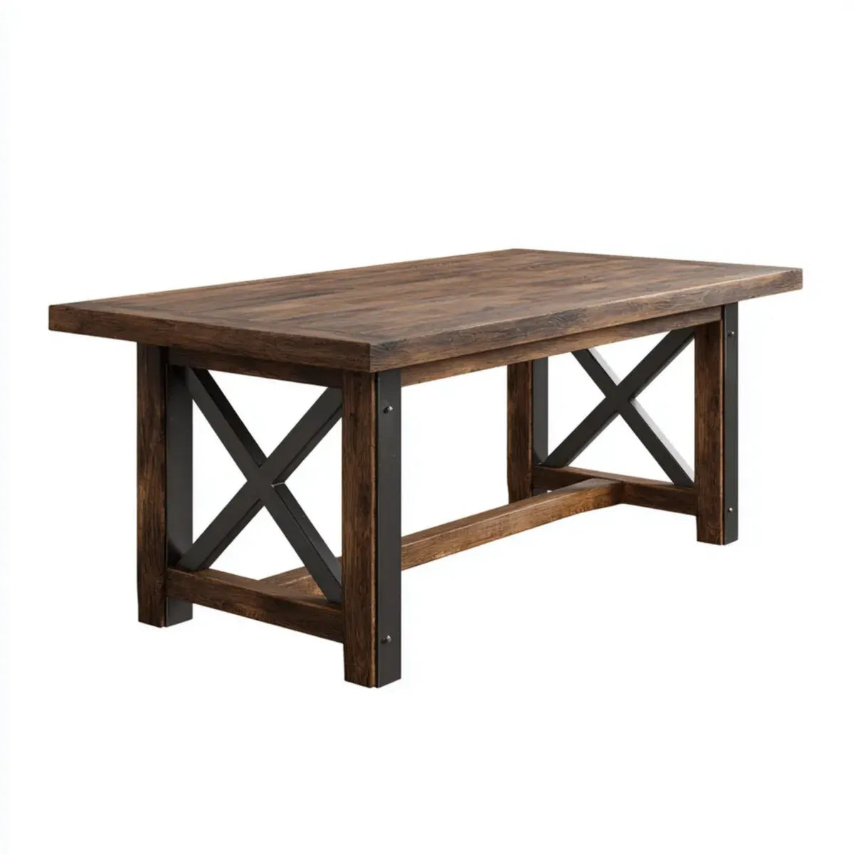 Table à manger rectangulaire marron et noir 180 x 90 x 76 cm en bois massif de manguier et acier