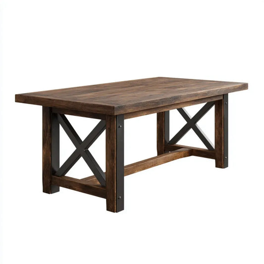 Table à manger rectangulaire marron et noir 180 x 90 x 76 cm en bois massif de manguier et acier