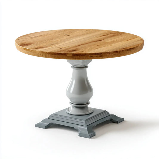 Table à manger ronde chêne naturel et gris 120 x 120 x 76 cm en chêne massif