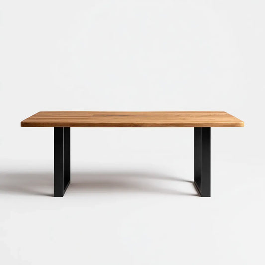 Table à manger rectangulaire marron et noire 200 x 90 x 75 cm en bois massif d'acacia et acier