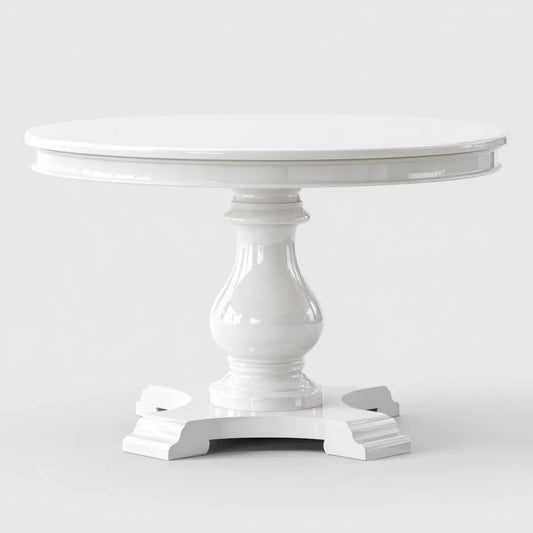 Table à manger ronde blanche 120 cm en MDF laqué avec piètement central