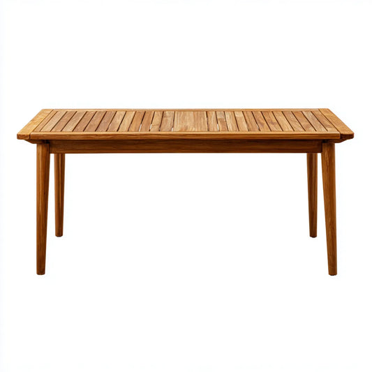 Table à manger rectangulaire marron 150 x 90 x 75 cm en teck massif à plateau à lattes